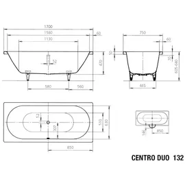 Kaldewei Centro Duo Rechteckbadewanne 170 x 75 cm (283230003001)