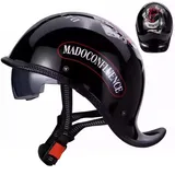 Retro Motorrad Halbhelme, Schwalbenschwanz-Design Motorrad-Helm, DOT/ECE-Zulassung Halbschalenhelm, Roller Helm mit Visier Einstellbar Schnellverschluss-Gurt, für Cruiser Chopper