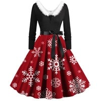 KOG Weihnachtskleid Damen Sexy Langarm Vintage Weihnachtskleider Damen Kleid Festlich Damen Abendkleid Kleider Frauen Rockabilly Kleider Christmas Dresses Rot Meine Bestellungen Anzeigen Rot XXL - XXL