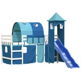 vidaXL Kinderhochbett mit Turm Blau Polyester