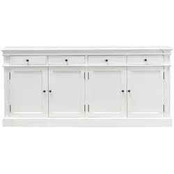 Amaretta Sideboard antik weiß, antik patiniert mit 4 Türen und 4 Schubladen. Breite 186 cm, Höhe 86 cm.