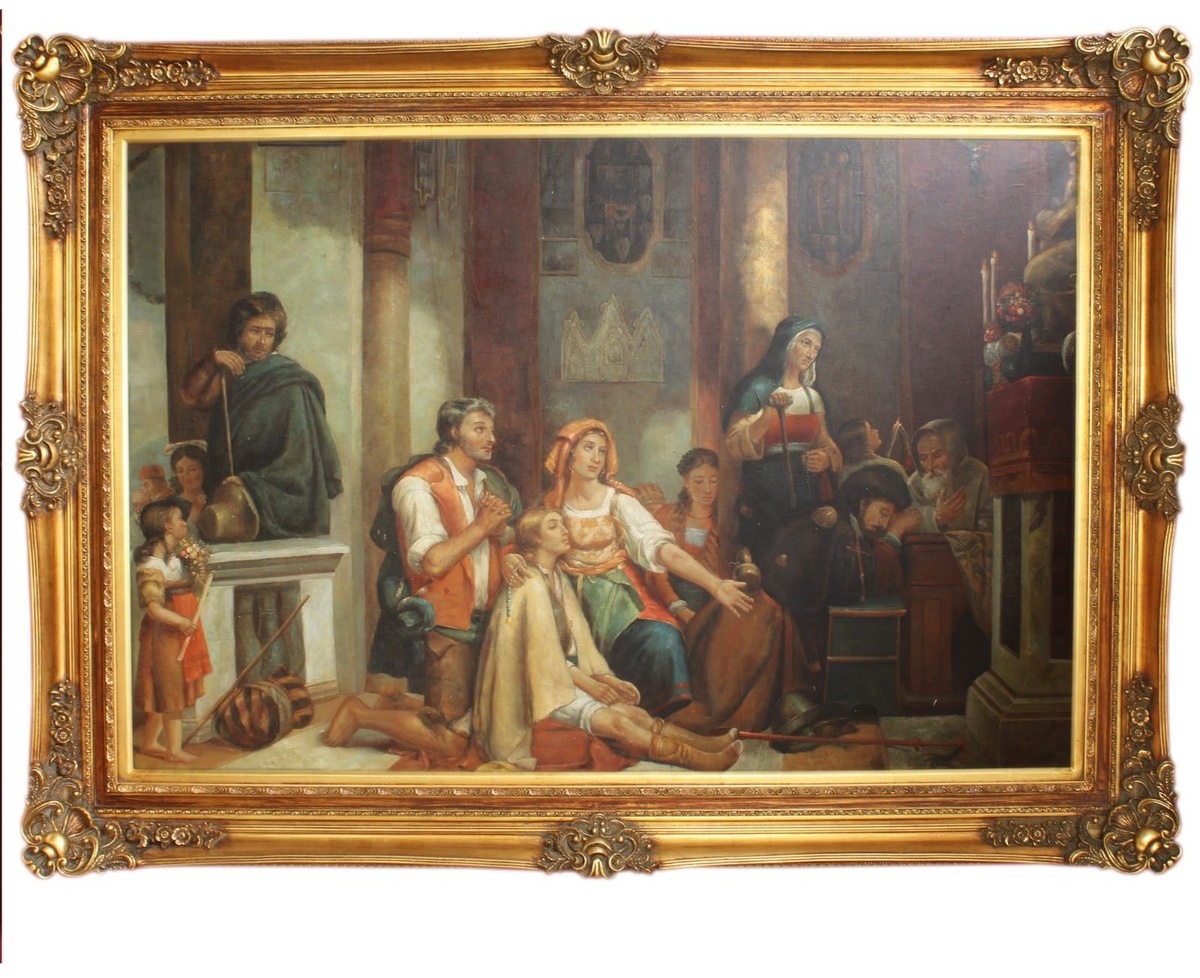 Riesiges Handgemaltes Barock Öl Gemälde Gottesdienst Gold Prunk Rahmen 225 x 165 x 10 cm - Massives Material