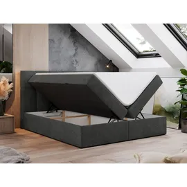 MKS Meble Boxspringbett 160x200 mit Bettkasten, Bett mit Multipocket - Matratze H4 Topper, Polsterbett 160x200 mit Bettkasten Kopfteil, Boxspringbett mit Mat... - Dunkelgrau