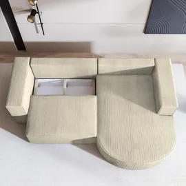 masseno ECKSOFA SORELA P R-S Creme Kordstoff mit Schlaffunktion