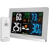 Technoline WS6462 silber Funkwetterstation, Innentemperatur, Außentemperatur, Luftfeuchte, Luftdruck, Tendenzanzeige, Farbdisplay, Funkuhr, Mondphasen