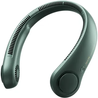 JISULIFE Tragbarer Nackenventilator, Hals-Ventilator ohne Flügel, 5 Geschwindigkeiten, 4000 mAh Batteriebetriebener tragbarer persönlicher Ventilator, Geschenk für Frauen und Männer - Dunkelgrün