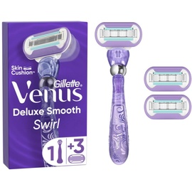 Gillette Venus Deluxe Smooth Swirl Rasierer mit Feuchtigkeitsstreifen für Hautschutz, Damenrasierer + 3
