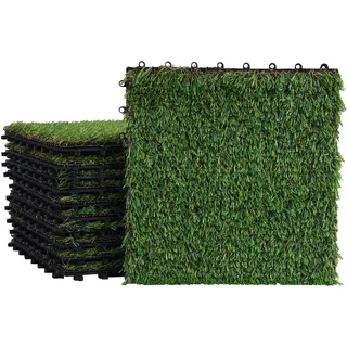 Mendler Grasfliese HWC-E13, Rasenfliese Grasmatte Kunstrasen, Balkon/Terrasse 11x je 30x30cm = 1qm