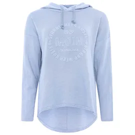 Zwillingsherz Hoodie ""Moin"", Damen, Gr. S/M, blau (jeansblau), Sweatware, Obermaterial: 70% Baumwolle, 30% Polyacryl, unifarben, comfort fit hüftlang, hoch geschlossener Ausschnitt, Sweatshirts Hoodie, Kapuze, Kordelzug, Langarm, maritimer Schriftzug