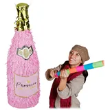 Relaxdays Pinata Sektflasche, Champagner Pinata zum Aufhängen, Geburtstag, Prinzessin, Piñata zum Befüllen, rosa-gold, 1 Stück