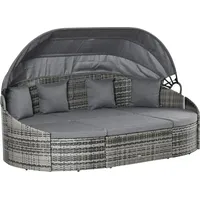 Outsunny Rattan Sonneninsel 4-teilige Liegeinsel mit Sonnendach Sitzgruppe, 4 Kissen, Metall Grau, 230 x 145 x 80 cm - Outsunny