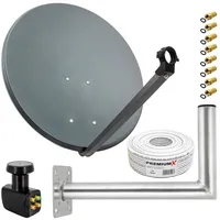 PremiumX Satelliten-Komplettanlage 80cm ALU Quad LNB 50m Kabel 45cm
