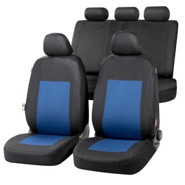 Walser Auto-Sitzbezug Sandray Komplettset, Universal PKW-Sitzbezüge 4-teilig, Auto-Schonbezüge, 2 Vordersitzbezüge, 1 Rücksitzbezug blau-schwarz