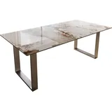 DeLife Esstisch Edge 200x100 Keramik Minas Melange Weiß-Beige Edelstahl Schmal - Beige/Weiß