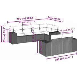 vidaXL 7-teiliges Gartensofa-Set mit Kissen, braun, Polyrattan - Braun