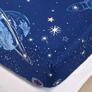 Chickwinu Spannbettlaken 140x200 cm Kinder Matratzenschoner Spannbetttuch, Blau Cartoon Muster Bettlaken Mikrofaser Spannbettlaken für Boxspringbett, Matratze bis 30 cm höhe
