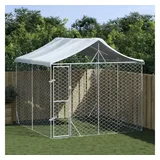 vidaXL Outdoor-Hundezwinger mit Dach Silbern 3x3x2,5m Verzinkter Stahl