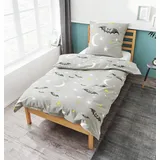 JACK Bierbaum Kinder Biber Bettwäsche 2 TLG. 135x200cm Dinosaurier Pferde Astronaut Bauernhof Einhorn Fußball Baustelle, Farbe:Fledermaus