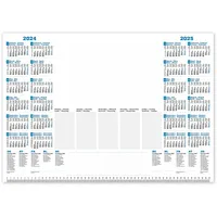 PRIMUS PRINT Schreibtischunterlage Jahreskalender, Papier DIN A2-2024 & 2025-80g Dickes Naturpapier - Stabiler Papprücken - 25 Blatt - mit Schutzleiste - Büro [Kalender ohne Fußleiste]