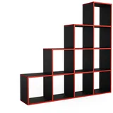 Vicco Treppenregal Raumteiler Stufenregal 10 Fächer Schwarz/Rot Bücherregal
