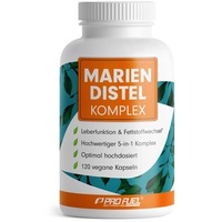 Mariendistel Kapseln hochdosiert 120x - 5-fach-Komplex mit Mariendistel, Artischocke, Löwenzahn, Desmodium & Cholin - Leberfunktion & Fettstoffwechsel - 200 mg Silymarin pro Tag - Vorrat für 4 Monate