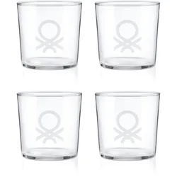 Benetton - Set mit 4 Wassergläsern, 0,345 l, kristallklares Logo