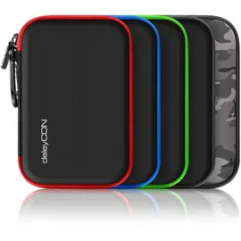 deleyCON Festplattentasche Festplatten Case HDD Case - Für 2,5 Zoll Festplatten und SSD - Robust & Stoßsicher - 2 Innenfächer Netztaschen - Schwarz/Rot