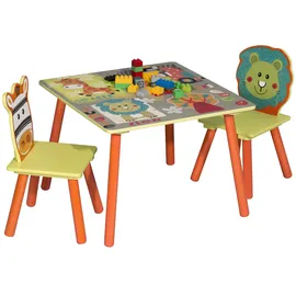 Woltu Kindertisch Waldtiere 3-tlg. 90 x 60 cm Kiefer lackiert mehrfarbig
