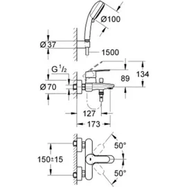 Grohe Eurostyle C Einhandwannenmischer inkl. Brause (3359220A)