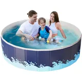 Hundepool, Faltbare Hundepool für Große Hunde 150 x 48 cm, Hund Planschbecken Schwimmbecken, Faltbarer Pool, Schwimmbad Anti-Rutsch Hundeplanschbecken Swimmingpool für Haustier Kinder