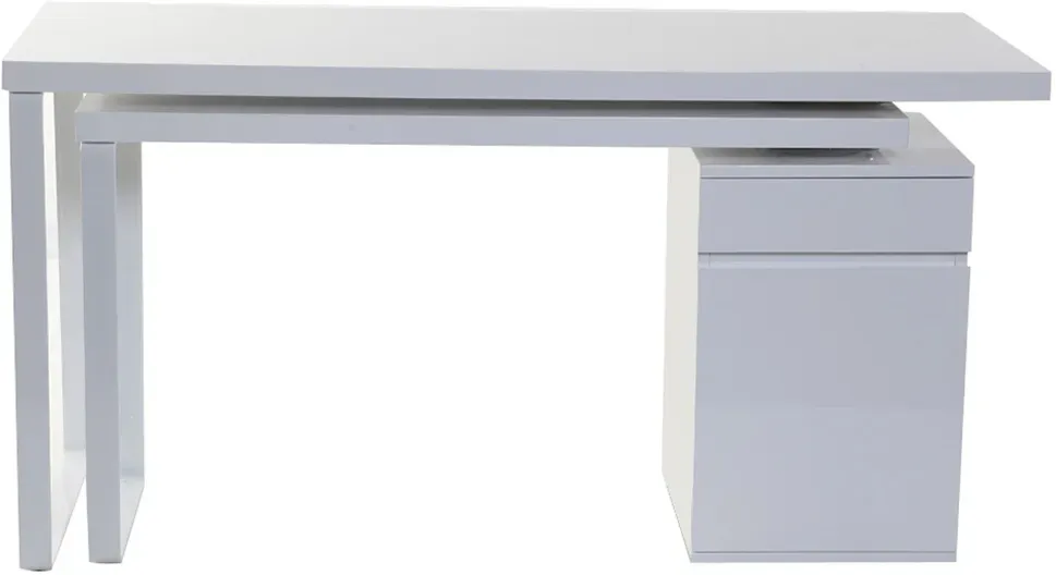 Bureau modulable avec rangements design blanc brillant L150-230 cm VOXY