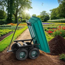 Tectake Bollerwagen Gartenwagen mit Kippfunktion grün