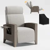 BYYBOU Relaxsessel mit Liegefunktion – Rattan Relaxliege Wohnzimmer Verstellbar, Liegesessel bis 200 kg, Rattansessel und Korbsessel Wetterfest, Gartensessel Balkon Möbel mit Abdeckung für Draußen