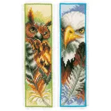 Vervaco Lesezeichen Kreuzstich Stickpackungen Gezählter Kreuzstich Set Eule und Adler 2er DIY Set Erwachsene Sticken Lesen Zubehör Geschenk Zählmusterpackung ca. 6 x 20 cm Stickset für Anfänger