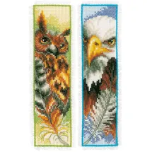Vervaco Lesezeichen Kreuzstich Stickpackungen Gezählter Kreuzstich Set Eule und Adler 2er DIY Set Erwachsene Sticken Lesen Zubehör Geschenk Zählmusterpackung ca. 6 x 20 cm Stickset für Anfänger