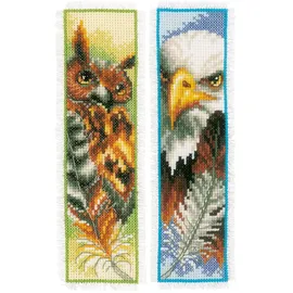 Vervaco Lesezeichen Kreuzstich Stickpackungen Gezählter Kreuzstich Set Eule und Adler 2er DIY Set Erwachsene Sticken Lesen Zubehör Geschenk Zählmusterpackung ca. 6 x 20 cm Stickset für Anfänger