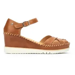 Pikolinos für Damen. W3Z-1840 Braune Leder-Keilsandalen Aguadulce (40), 5 bis 8 cm, Schnalle, Lässig