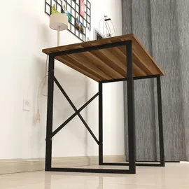 [en.casa] Schreibtisch Tjeldsund Computertisch Bürotisch 75 x 90 x 60 cm Arbeitstisch Metallgestell Laptoptisch Walnuss - Braun