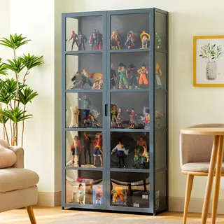 Pounjsd Stehend Sammlervitrine, Vitrinenschrank Vitrine mit Acryltür, 62x33x162cm sammlervitrine wohnzimmerschrank, Glasvitrine, bücherregal glastüren,Acryl-Sammlungsvitrine, für Bücher, Wein, Büro