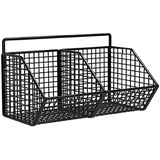 Folpus wall Hanging basket mesh Aufbewahrungskorb aus Eisendraht, ohne Bohren, selbstklebend, hängende Obstkörbe, Hängender Aufbewahrungs-Organisator für Küche Bad Schränke, 2 Gitter-Schwarz