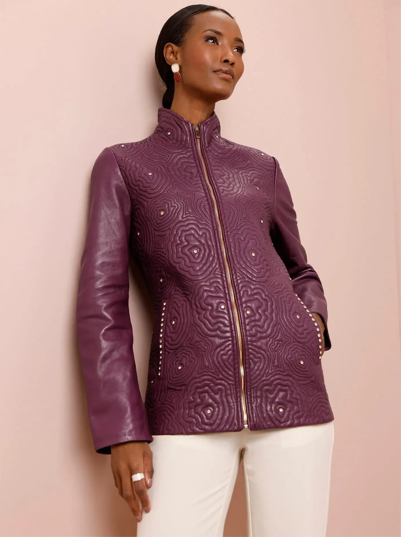 Lederjacke MAINPOL, Damen, Gr. 36, bordeaux, 100% Lammnappaleder, unifarben, Jacken