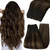 YoungSee Tressen Extensions Echthaar Ombre Echthaar Tressen zum Einnahen Braun Balayage Weft Extensions Echthaar Tressen Remy Haare Tressen Echthaar Weaving Hair Extensions Glatt 100g #2/2/6