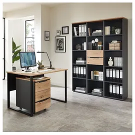 Lomadox Büromöbel Set 5-teilig Manresa-36 Mit 120cm Schreibtisch In Graphit Und Eiche