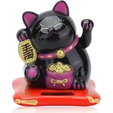 Cyrank Solarbetriebene Glückskatze, Maneki Neko Winkekatze, Chinesische Lucky Cat, winkender Arm Begrüßungskatze Süße Reichtumskatze Kleine Feng Shui Glückskatze Dekor für Home Display Decor(Schwarz)