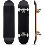 COSTWAY 80 x 20 cm Skateboard für Anfänger, Komplette Cruiser mit ABEC-7 Kugellager, 7-Lagiger Longboard Ahornholz (Schwarz)