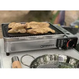 Kemper Plancha im Koffer - tragbarer Gasgrill ohne Gasflasche - Grau
