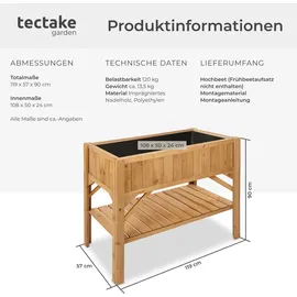 Tectake Hochbeet mit Ablage 119 x 53 x 90 cm braun