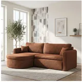 WFL GROUP Ecksofa Cora mit Schlaffunktion & Stauraum, Universell Rechts/Links, Orange Kupfer Cord Chenille 260/82/160 cm