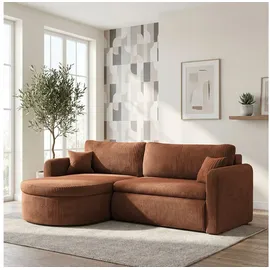 WFL GROUP Ecksofa Cora mit Schlaffunktion & Stauraum, Universell Rechts/Links, Orange Kupfer Cord Chenille 260/82/160 cm