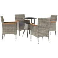 vidaXL 5-tlg. Garten-Bistro-Set mit Kissen Grau Poly Rattan